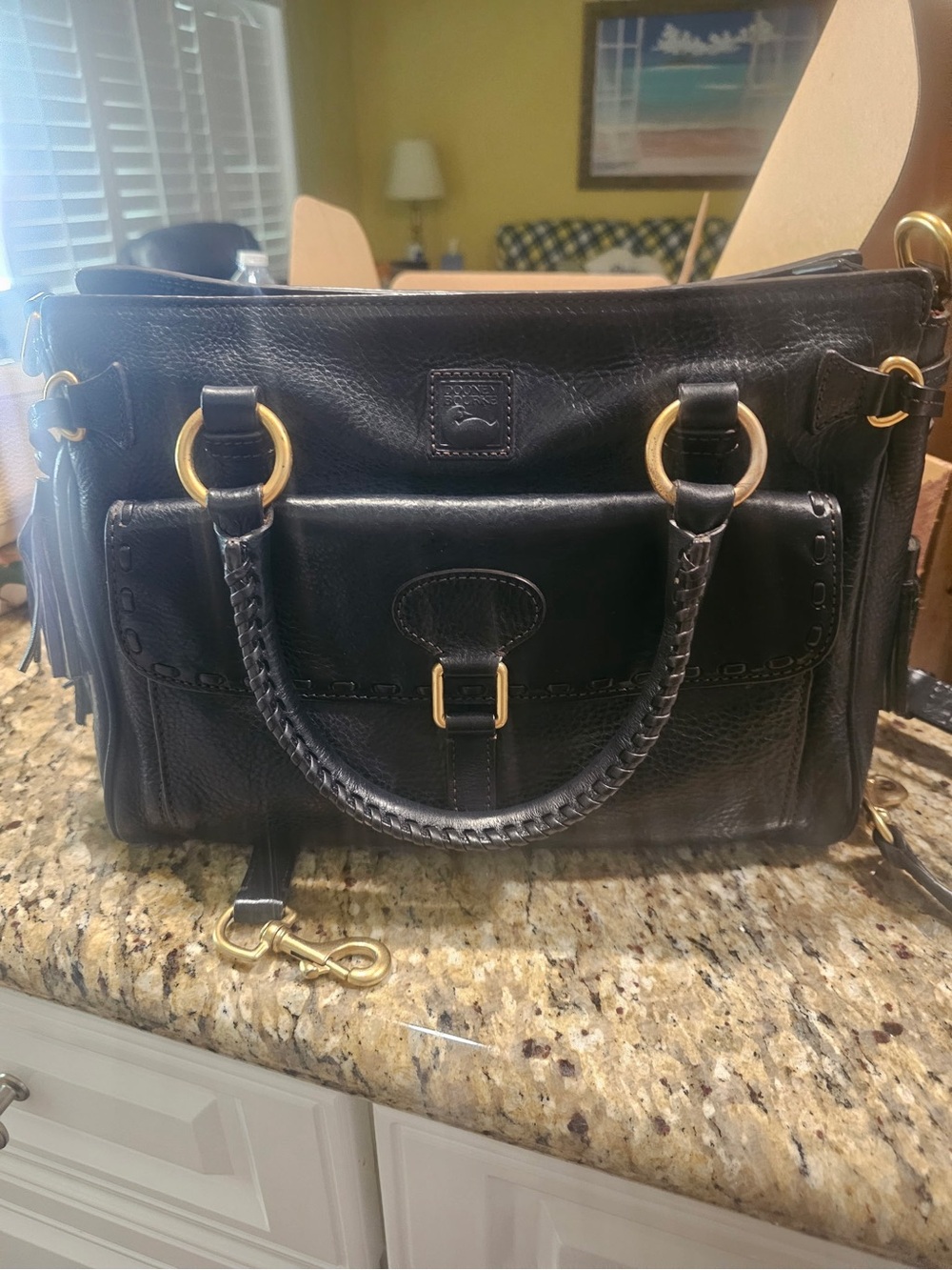 Dooney & Bourke Black Leather Shoulder Satchel with Gold Hardware